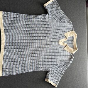 Madewell Cream and Blue Knit Short-Sleeve Top